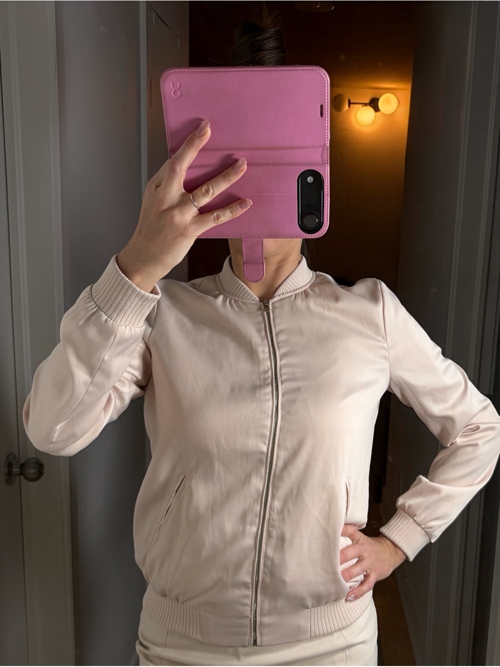 Zara Pale Pink Women's Satiny Bomber Jacket
